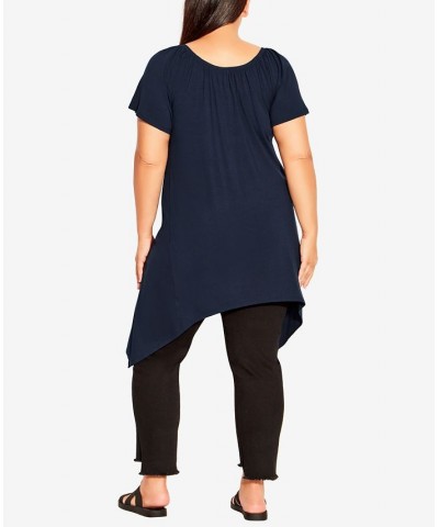 Plus Size Hanky Hem Plain Tunic Blue $27.60 Tops