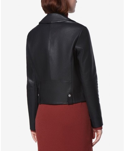 Women's Seton Asymmetric Leather Moto Jacket Black $134.40 Coats