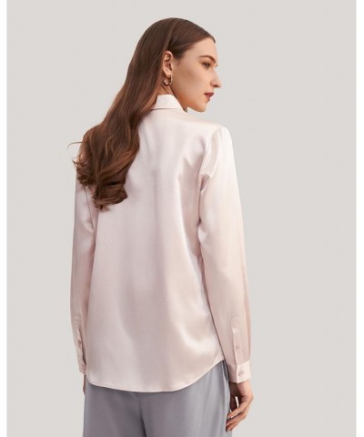 Women's Basic Concealed Placket Silk Shirt Pink $47.26 Tops