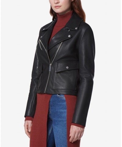 Women's Seton Asymmetric Leather Moto Jacket Black $134.40 Coats