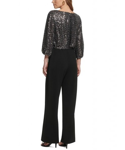 Petite Sequinned-Bodice Scuba-Crepe Jumpsuit Black Silver $80.55 Pants