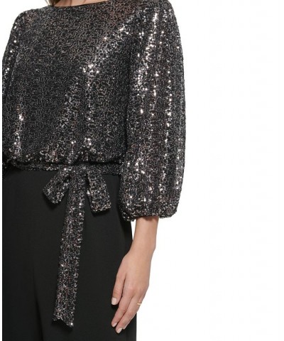 Petite Sequinned-Bodice Scuba-Crepe Jumpsuit Black Silver $80.55 Pants