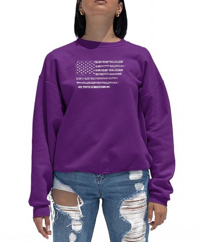 Women's Glory Hallelujah Flag Word Art Crewneck Sweatshirt Purple $25.49 Tops