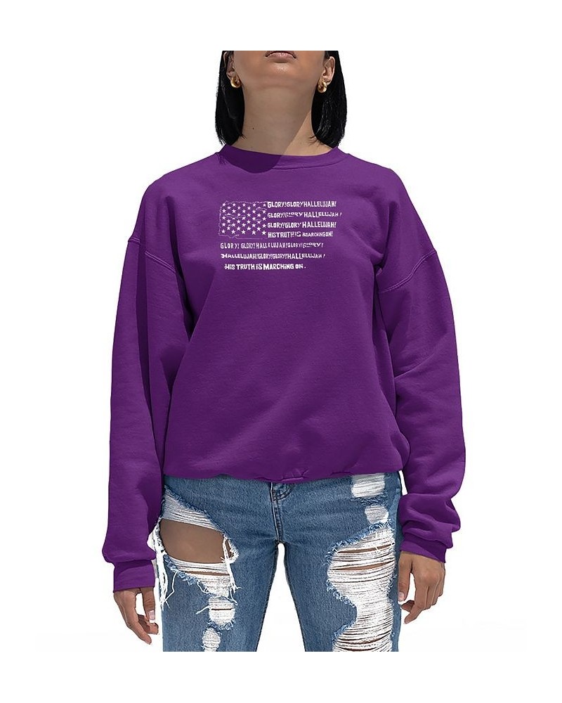 Women's Glory Hallelujah Flag Word Art Crewneck Sweatshirt Purple $25.49 Tops