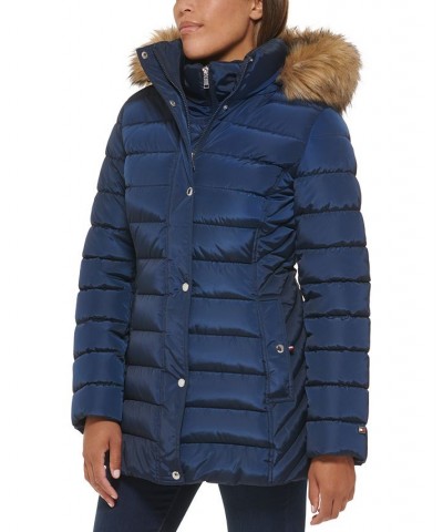 Petite Faux-Fur-Trim Hooded Puffer Coat Blue $48.00 Coats