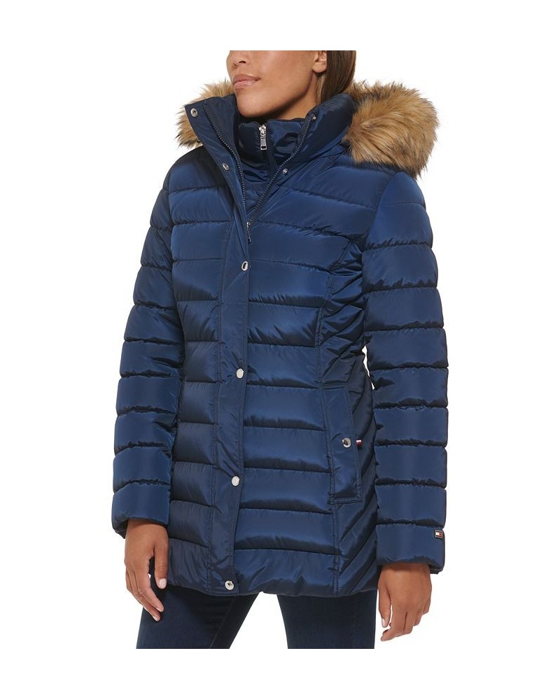 Petite Faux-Fur-Trim Hooded Puffer Coat Blue $48.00 Coats