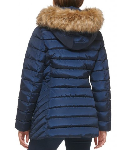 Petite Faux-Fur-Trim Hooded Puffer Coat Blue $48.00 Coats