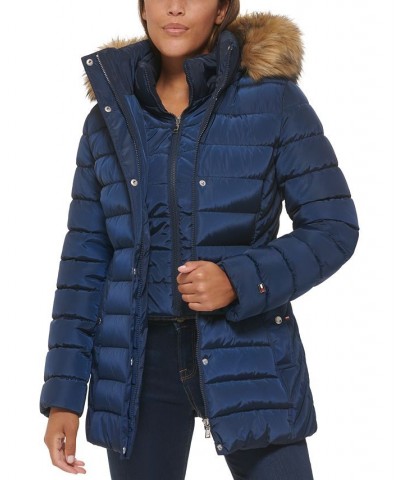 Petite Faux-Fur-Trim Hooded Puffer Coat Blue $48.00 Coats