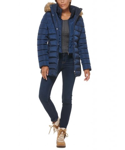 Petite Faux-Fur-Trim Hooded Puffer Coat Blue $48.00 Coats