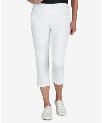 Plus Size Essentials Solid Pull-On Capri Pants with Detailed Split Hem White $20.93 Pants