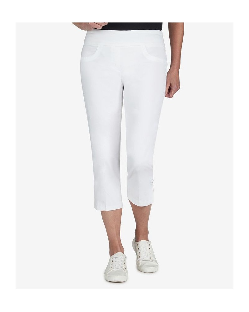 Plus Size Essentials Solid Pull-On Capri Pants with Detailed Split Hem White $20.93 Pants