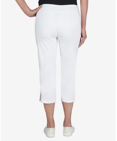 Plus Size Essentials Solid Pull-On Capri Pants with Detailed Split Hem White $20.93 Pants