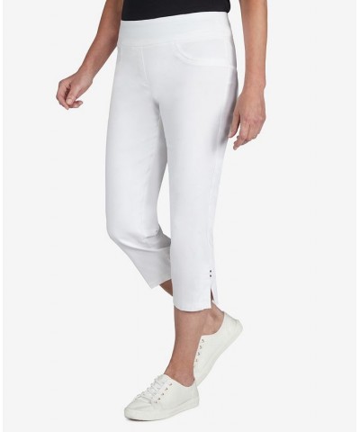 Plus Size Essentials Solid Pull-On Capri Pants with Detailed Split Hem White $20.93 Pants