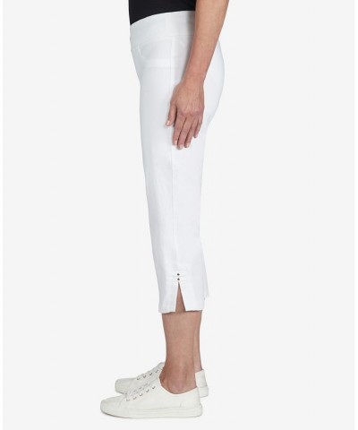 Plus Size Essentials Solid Pull-On Capri Pants with Detailed Split Hem White $20.93 Pants