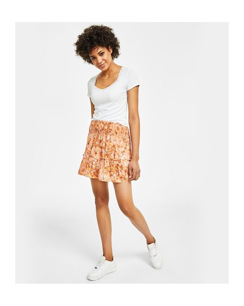 Juniors' Printed Smocked-Waist Mini Skirt Tan/Beige $21.06 Skirts