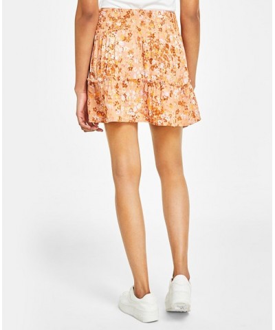 Juniors' Printed Smocked-Waist Mini Skirt Tan/Beige $21.06 Skirts