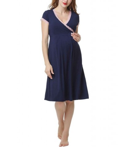 Kimi & Kai Jenny Maternity Nursing Night Gown Blue $26.46 Sleepwear