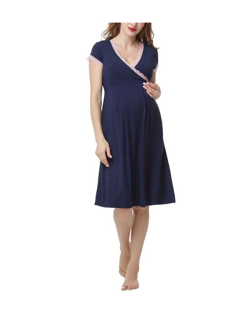 Kimi & Kai Jenny Maternity Nursing Night Gown Blue $26.46 Sleepwear