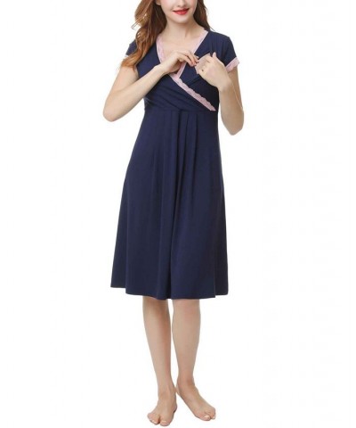 Kimi & Kai Jenny Maternity Nursing Night Gown Blue $26.46 Sleepwear