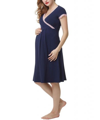 Kimi & Kai Jenny Maternity Nursing Night Gown Blue $26.46 Sleepwear