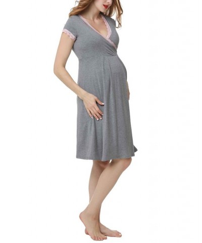 Kimi & Kai Jenny Maternity Nursing Night Gown Blue $26.46 Sleepwear