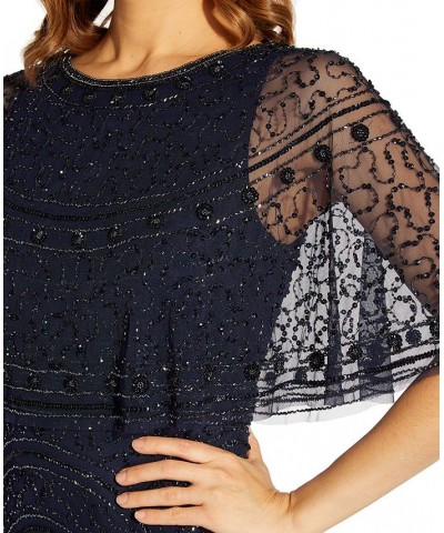 Women's Beaded Cape Cocktail Dress Light Navy $86.70 Dresses