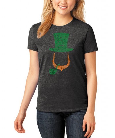 Women's Premium Blend Leprechaun Word Art Crew Neck T-shirt Black $17.76 Tops