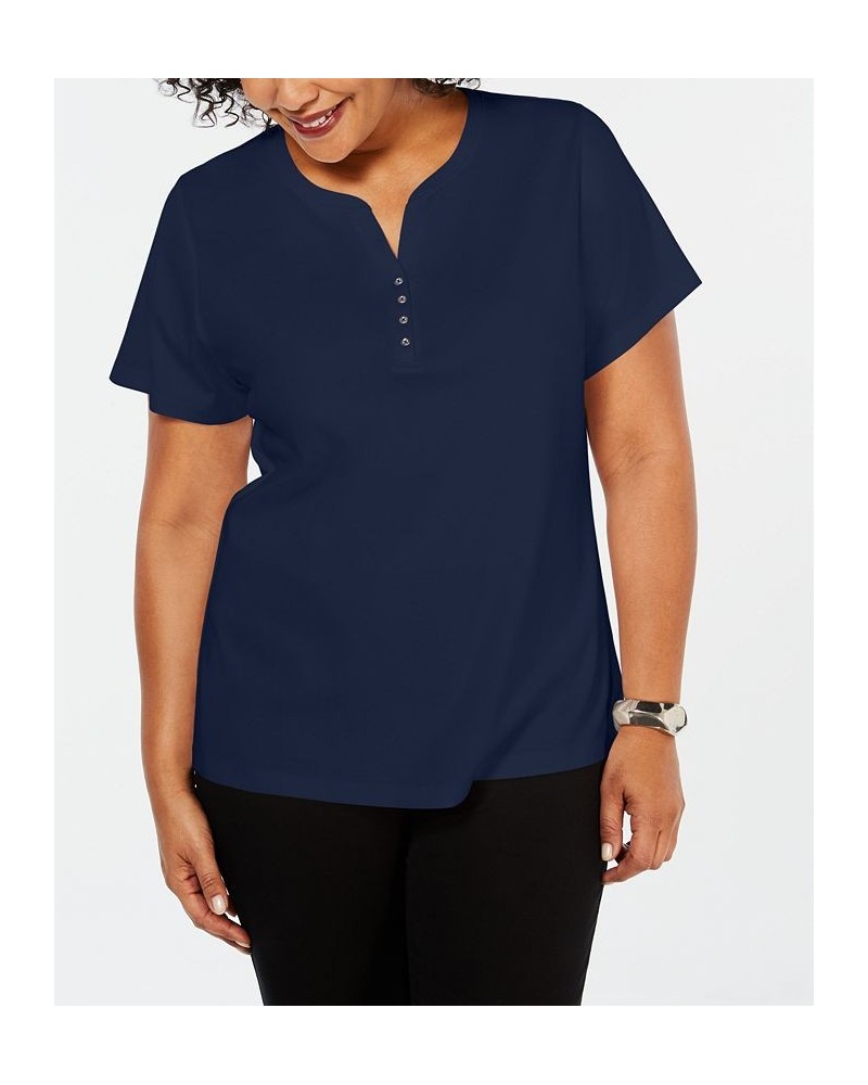 Plus Size Cotton Henley Top Deep Black $8.47 Tops