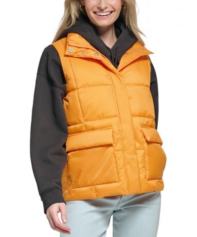 Women's Zippered Mock-Neck Puffer Vest Orange $32.20 Jackets