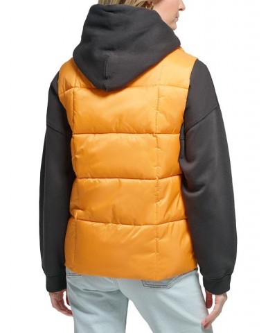 Women's Zippered Mock-Neck Puffer Vest Orange $32.20 Jackets