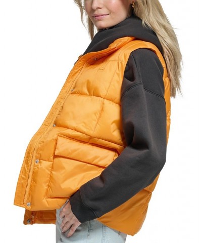 Women's Zippered Mock-Neck Puffer Vest Orange $32.20 Jackets