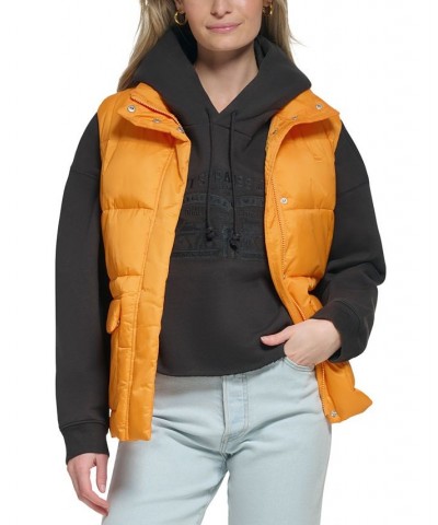 Women's Zippered Mock-Neck Puffer Vest Orange $32.20 Jackets