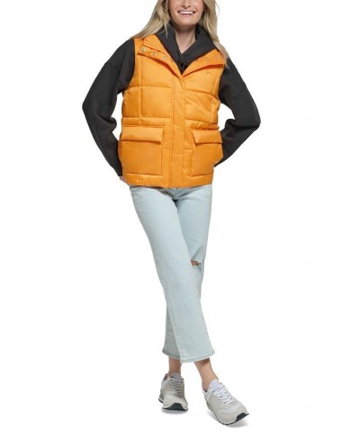 Women's Zippered Mock-Neck Puffer Vest Orange $32.20 Jackets