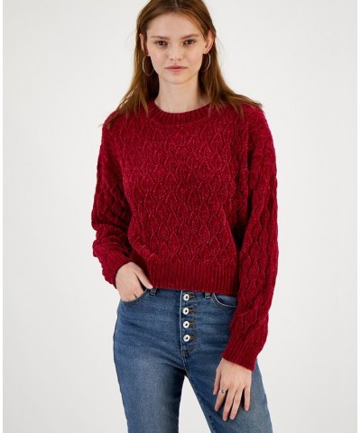 Juniors' Easy Chenille Cable-Knit Sweater Red $15.29 Sweaters