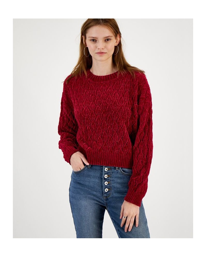 Juniors' Easy Chenille Cable-Knit Sweater Red $15.29 Sweaters