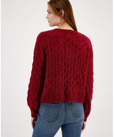 Juniors' Easy Chenille Cable-Knit Sweater Red $15.29 Sweaters