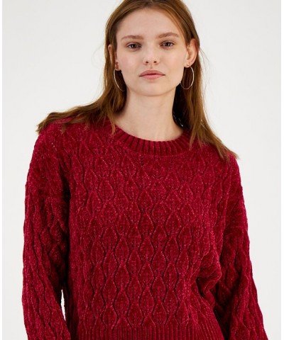 Juniors' Easy Chenille Cable-Knit Sweater Red $15.29 Sweaters