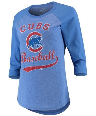 Women's Royal Chicago Cubs Team Baseball Three-Quarter Raglan Sleeve Tri-Blend T-shirt Royal $27.49 Tops