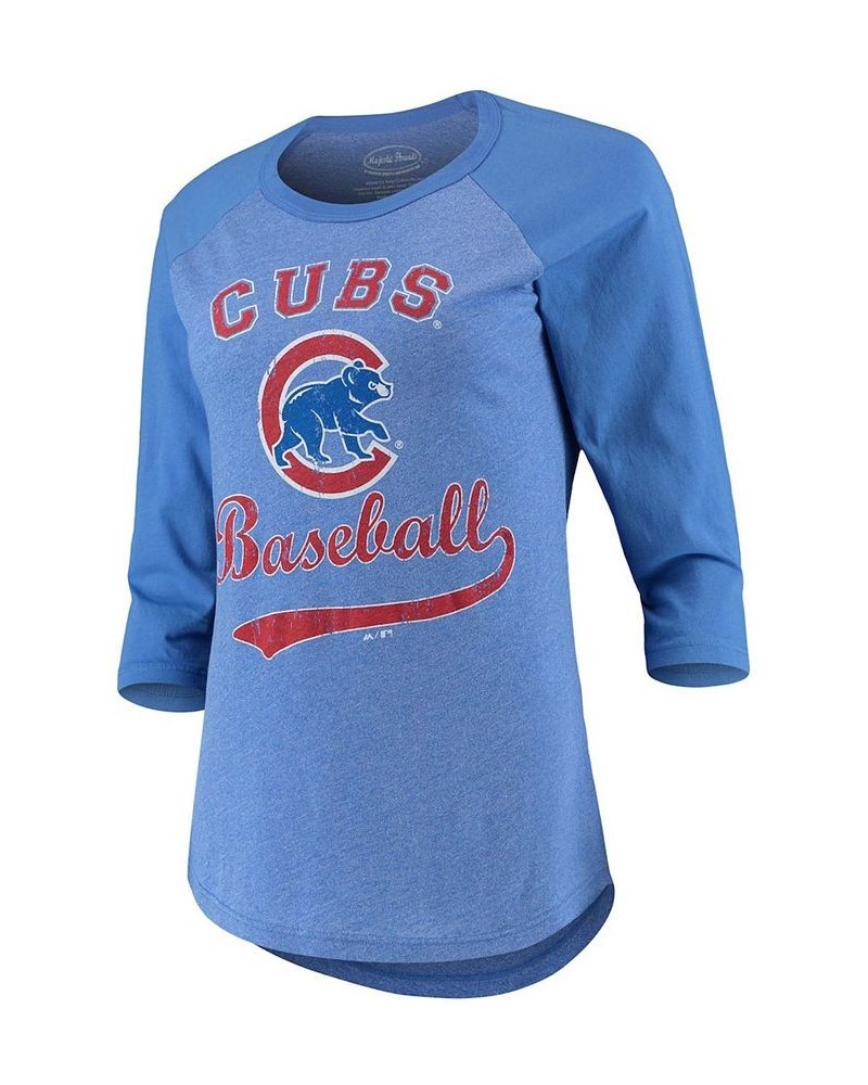 Women's Royal Chicago Cubs Team Baseball Three-Quarter Raglan Sleeve Tri-Blend T-shirt Royal $27.49 Tops