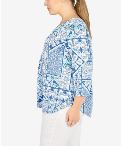 Plus Size Knit Folk Patchwork Puff Print Top Pacific Multi $19.32 Tops