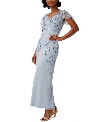 Women's Embellished Flutter-Sleeve Gown Glacier $54.08 Dresses