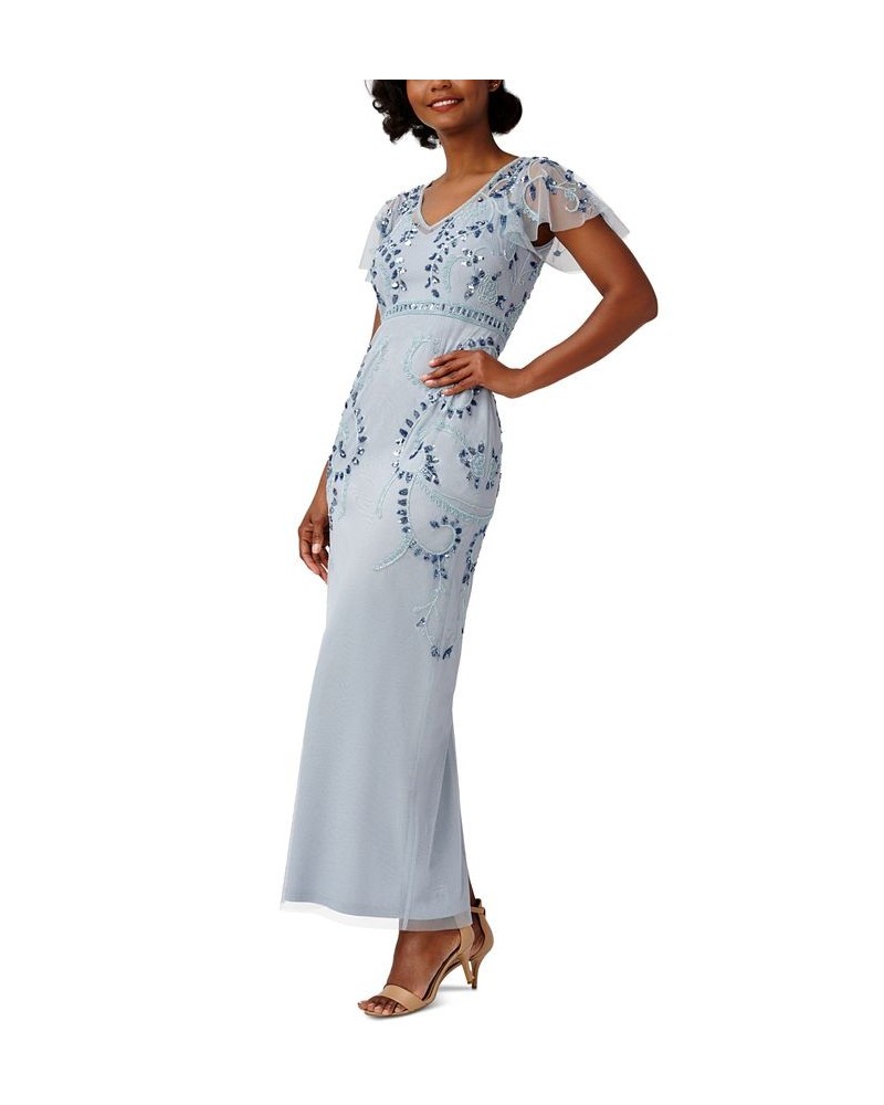 Women's Embellished Flutter-Sleeve Gown Glacier $54.08 Dresses