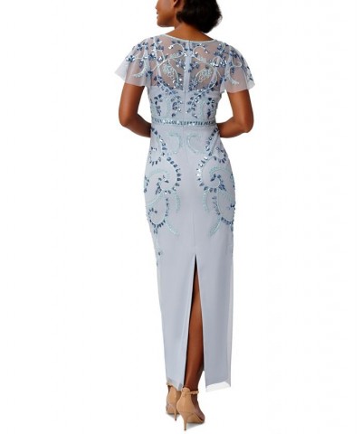 Women's Embellished Flutter-Sleeve Gown Glacier $54.08 Dresses