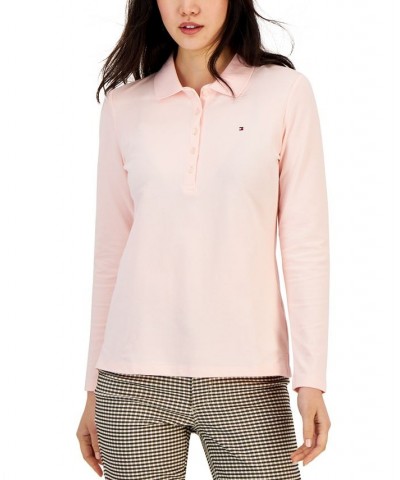 Women's Logo Long-Sleeve Polo Shirt Bal Pink $20.85 Tops