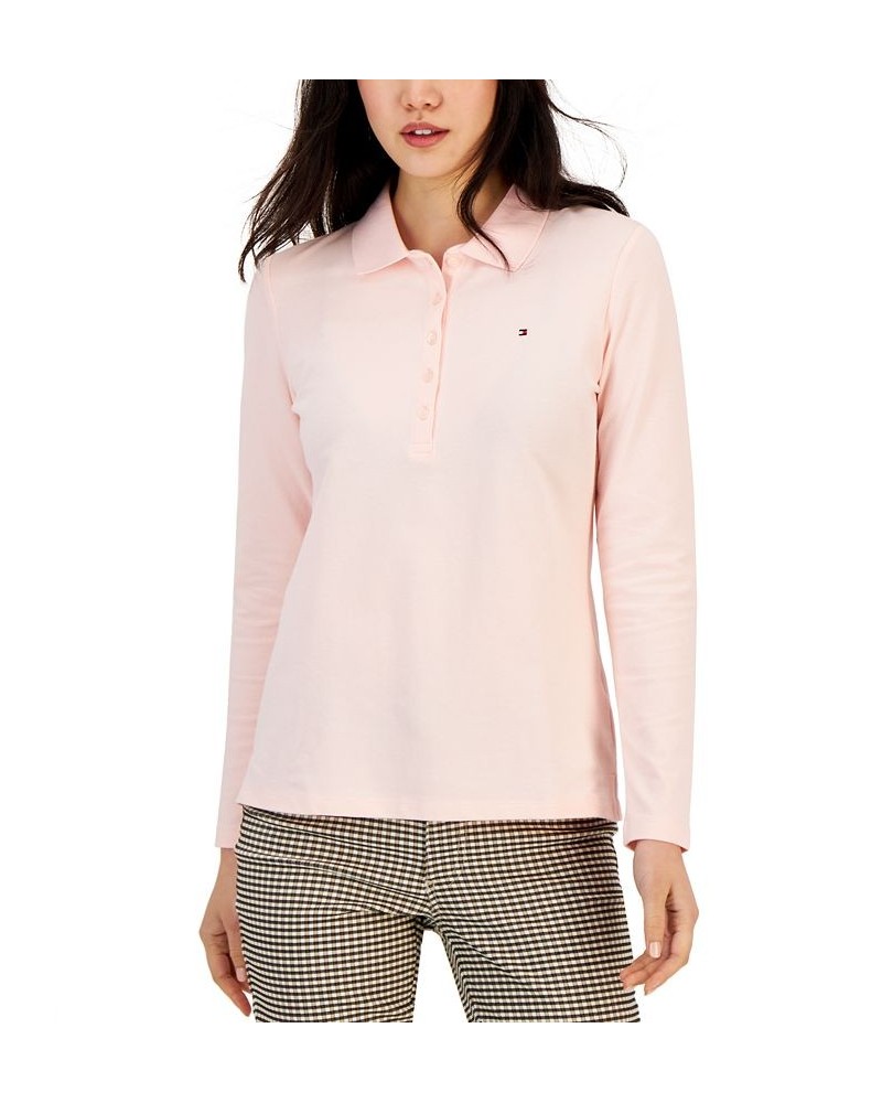 Women's Logo Long-Sleeve Polo Shirt Bal Pink $20.85 Tops