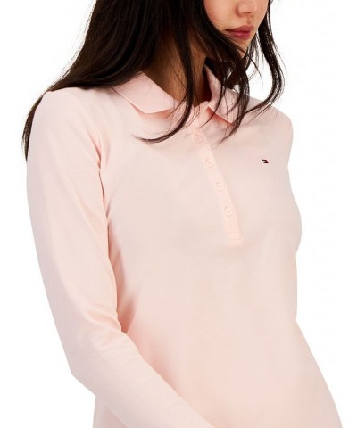 Women's Logo Long-Sleeve Polo Shirt Bal Pink $20.85 Tops