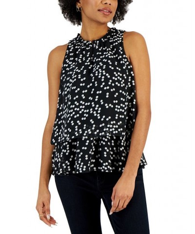 Women's Printed Double-Layer Keyhole Top Black $18.57 Tops