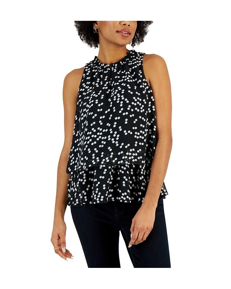 Women's Printed Double-Layer Keyhole Top Black $18.57 Tops