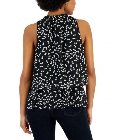 Women's Printed Double-Layer Keyhole Top Black $18.57 Tops