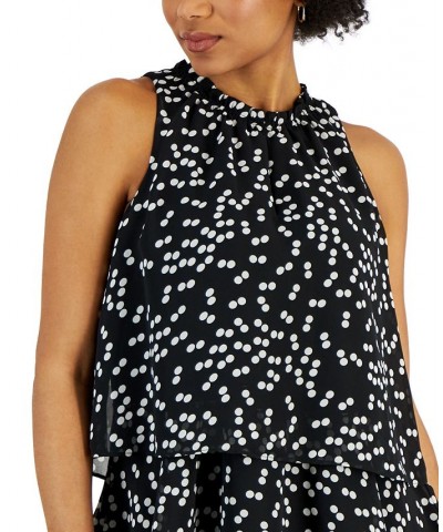 Women's Printed Double-Layer Keyhole Top Black $18.57 Tops